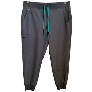 Figs Sz L Petite Zamora High Waisted Jogger Scrub Pants Gray Medical Dental